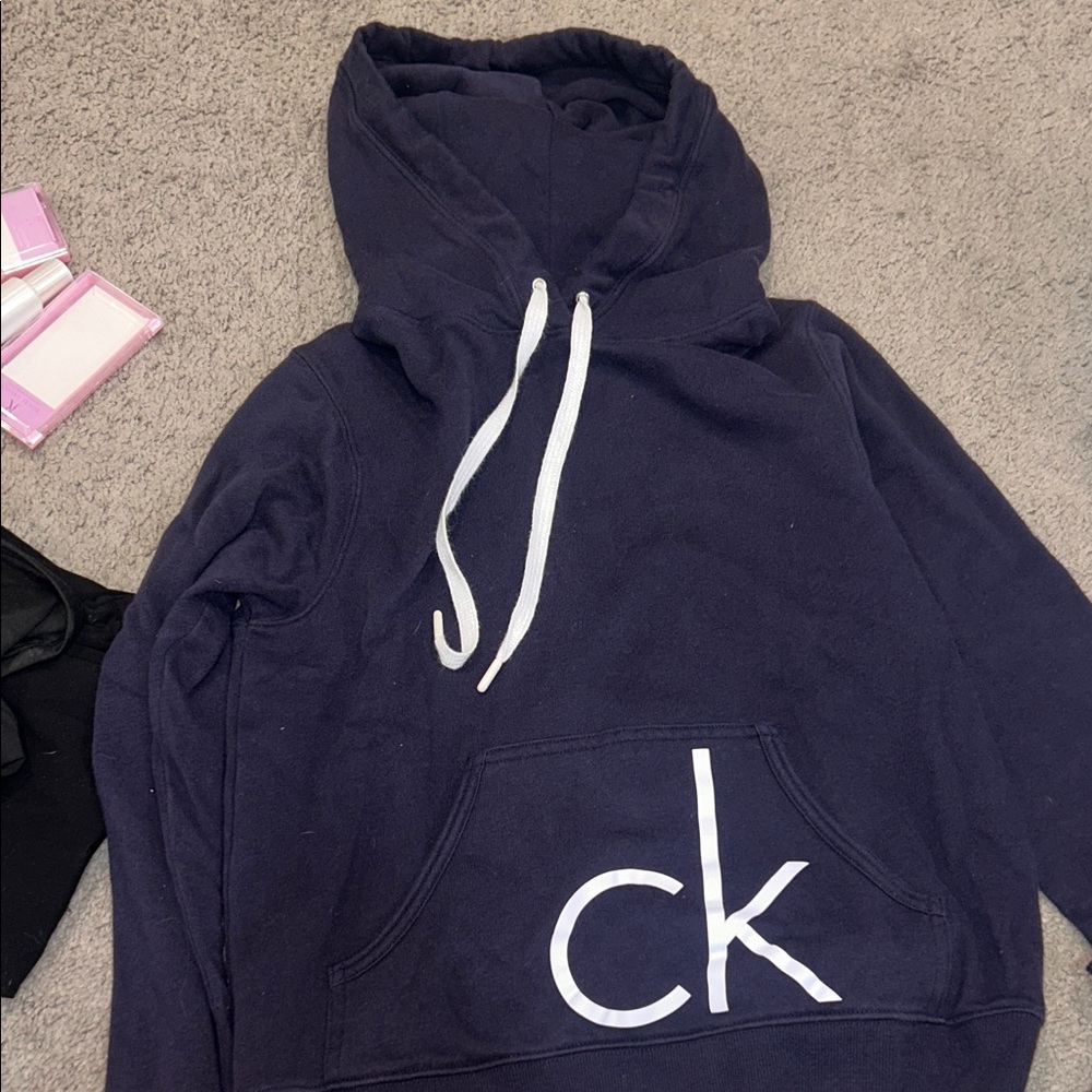 Calvin Klein Dark Blue Hoodie with White Accents